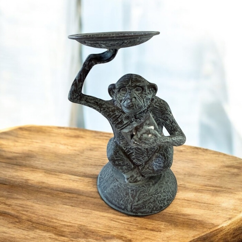Antique Finish Monkey Sculpture Candle Holder - Picture 2 of 9